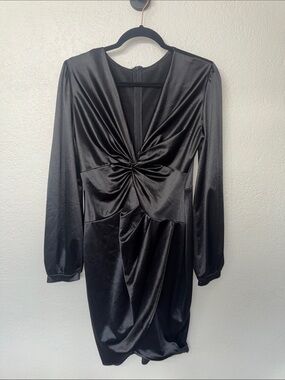Black Twist-Front Long Sleeve Dress